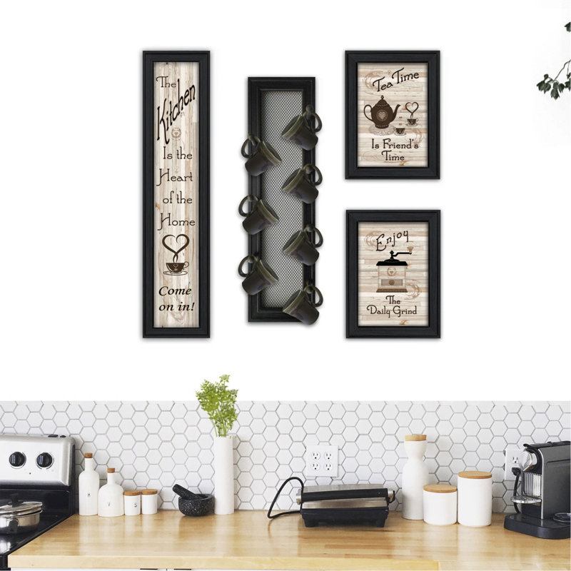 "Kitchen Collection V" 4-Piece Vignette with 7-Peg Mug Rack by Millwork Engineering, Black Frame
