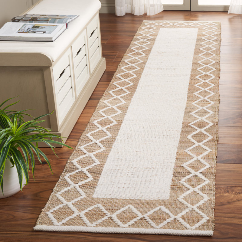 Casitas Natural Fiber Hand Woven Jute/Wool/Cotton Geometric Rug in Natural/Ivory, Runner 2'3" x 9'