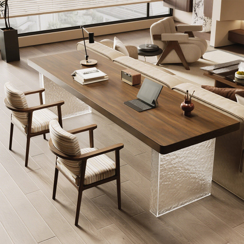 Bureau d'écriture rectangulaire en bois massif brun noisette, H 29,53 po x l 70,87 po x P 23,62 po