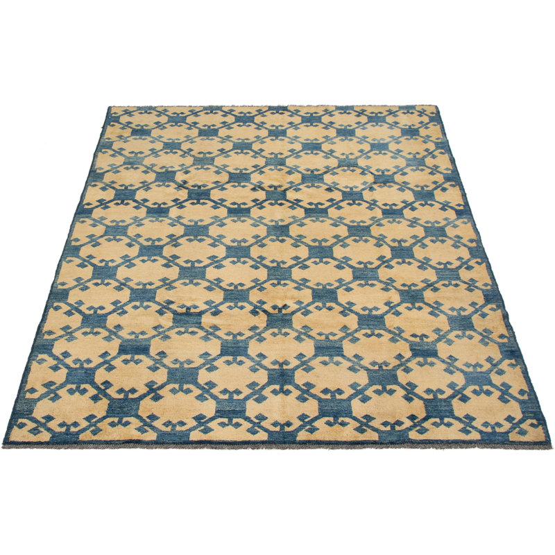 Tapis de la surface en laine bleu marine 5 pi 8 po x 8 pi 5 po main-of-kind noué la Ziegler