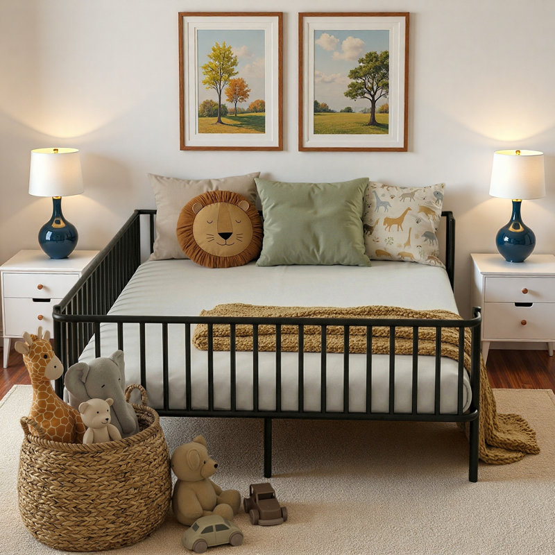 Metal Daybed With Reinforced Slat Support And Sturdy Metal Construction, Black, Full