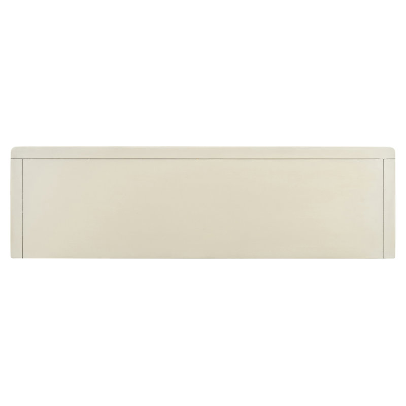 Console Bely Farmhouse avec 2 tiroirs et tablettes de rangement ouvertes, Console de rangement blanche avec 2 tiroirs