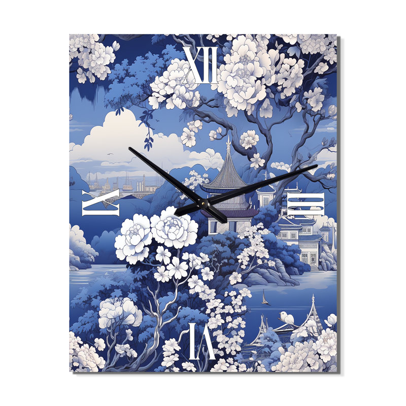Horloge murale florale bleue, Grand