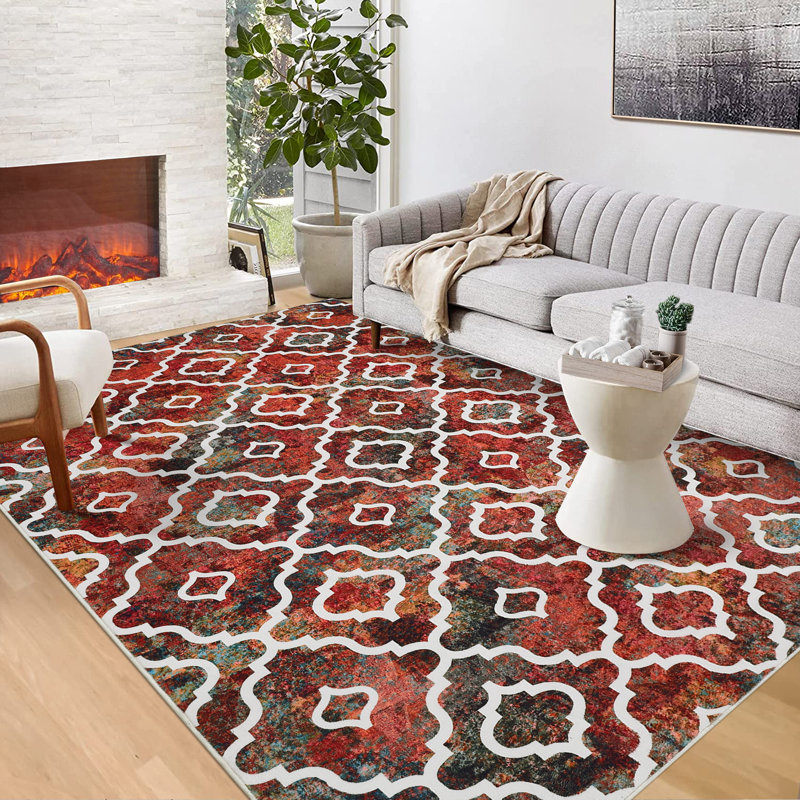 Tapis marocain d'intérieur moderne à motif géométrique lavable à la machine, Rectangle 9 pi x 12 pi
