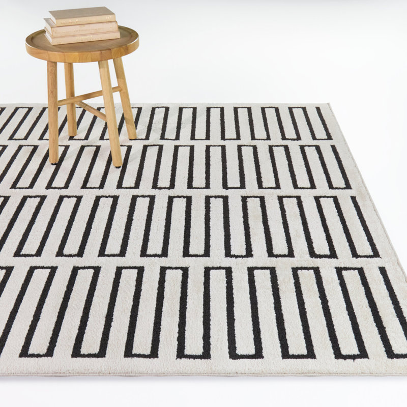 Grenville Cream/Black Geometric Modern Area Rug, 5'3" x 7'