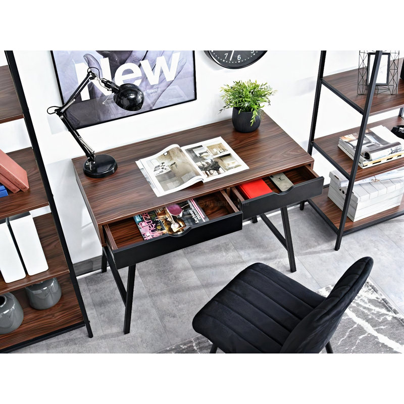 Reding Metal Base Writing Desk, Black, Brown