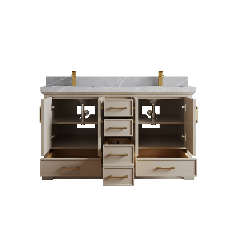 Charlotte 60 " W Freestanding Standard Free Standing 2 Double Vanity Bathroom Vanity With Quartz Top, Pearl Gray