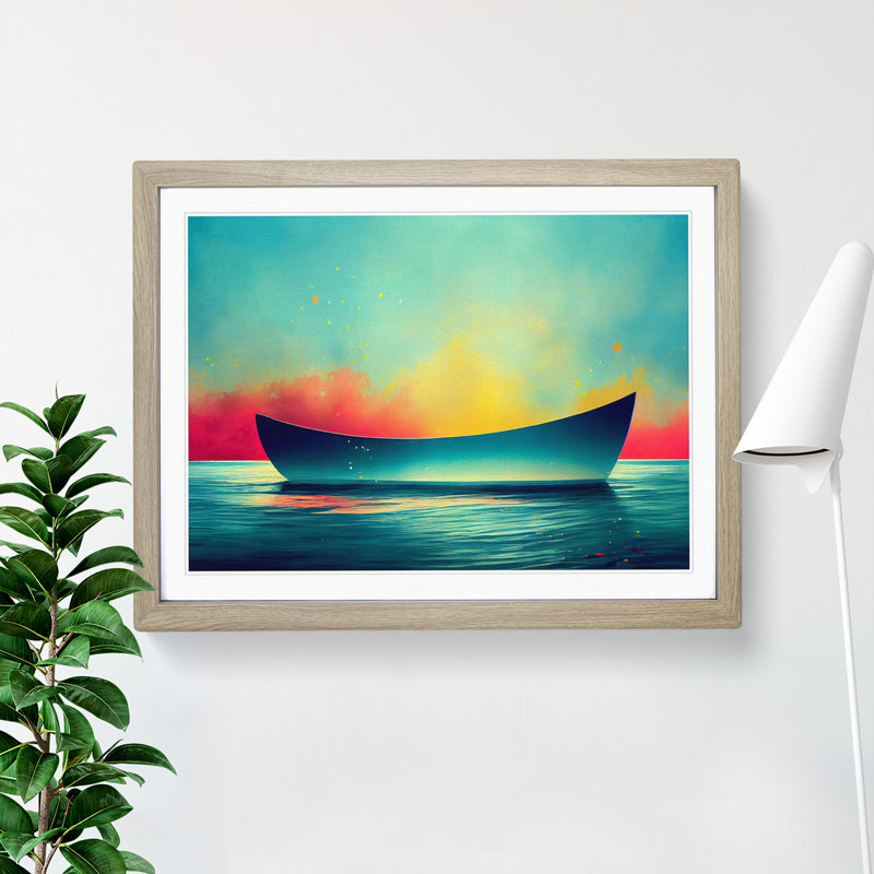 XH1022-6743X Paint Splatter Boat Vol.1 - Single Picture Frame Print, 34cm H x 46cm W x 2cm D, Oak