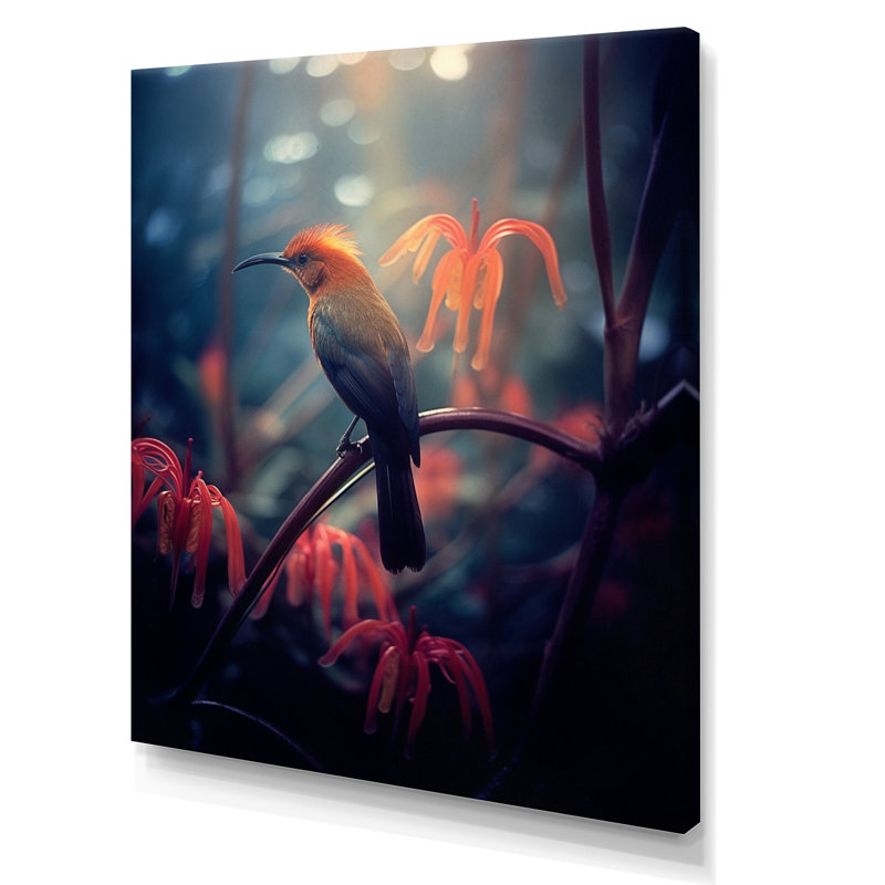 Oiseau jaune sur une fleur de cerisier V sur toile, H 44 po x l 34 po x P 1,5 po, Toile tendue