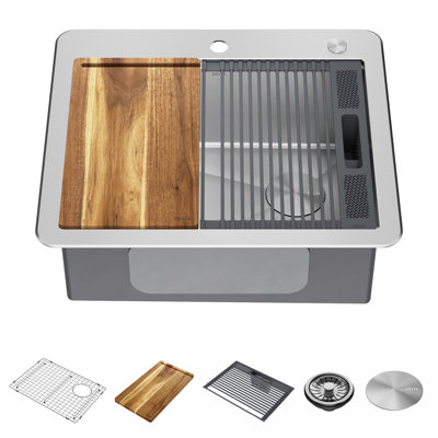 Delta Lorelai™ 25" L Workstation Kitchen Sink Drop-In Top Mount 16 Gauge Stainless Steel Single Bowl