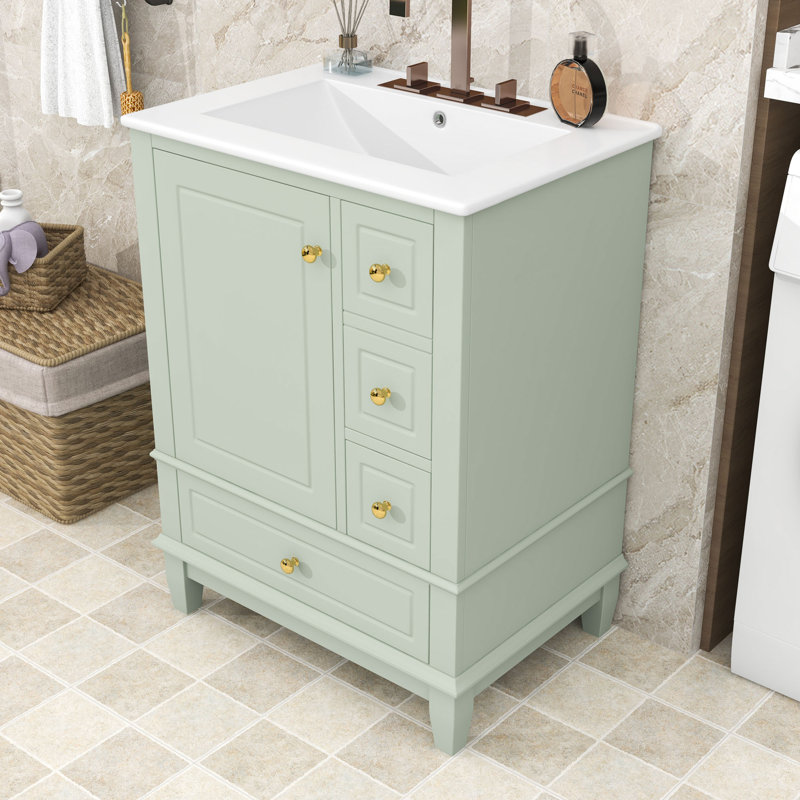 Meuble-lavabo autoportant avec lavabo en céramique et tiroirs de rangement