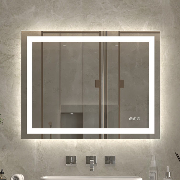 Wrought Studio Aolaith Wall Mounted Rectangular Frameless Anti Fog LED Light  Bathroom Mirror,Dimmable Vanity Mirror & Reviews