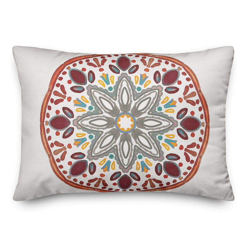 Outdoor Reversible Throw Pillow, Red, Floral 1