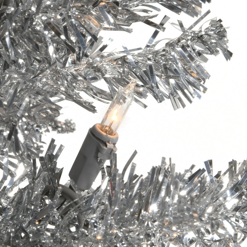 The Holiday Aisle® Silver Tinsel Tree with Clear Lights, 4'
