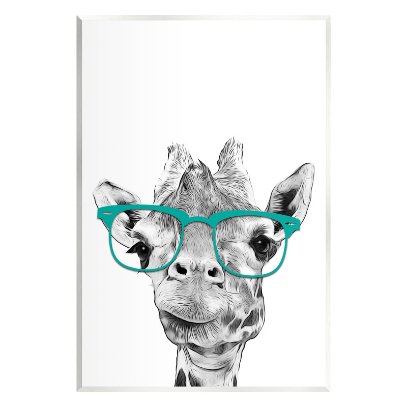 Au-556, estampe numérique amusante girafe à lunettes par Annalisa Latella, H 19 po x l 13 po x P 0,5 po, Mdf