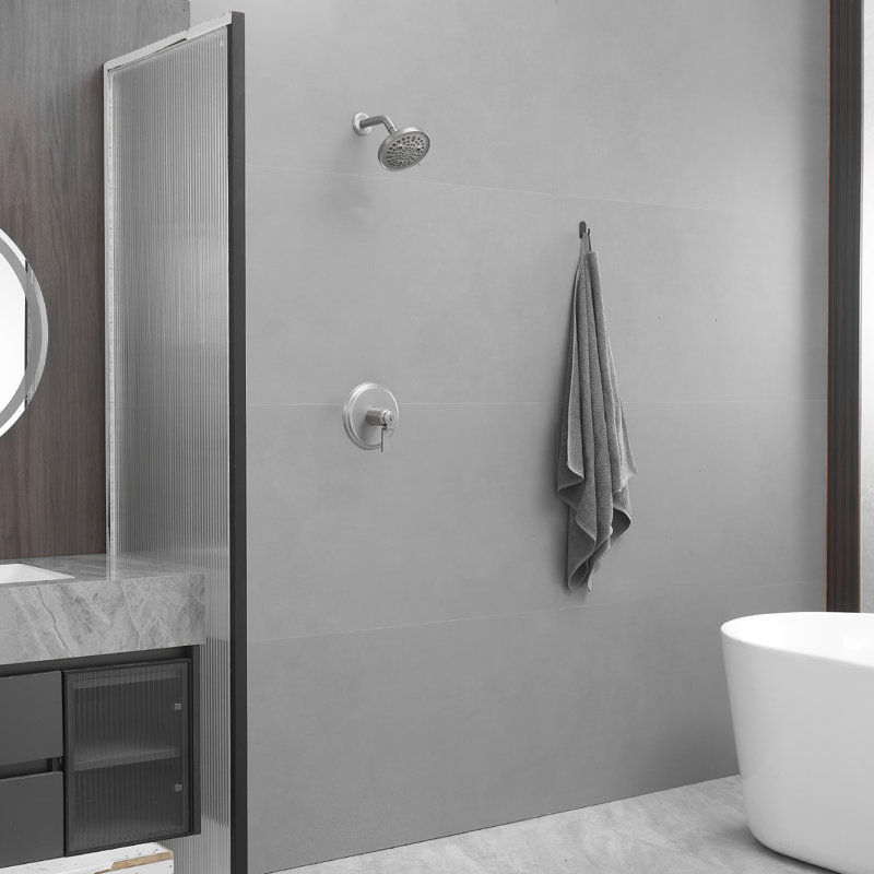 Single Handle 1-Spray Round Rain Shower Faucet Set 1.8 GPM With High Pressure Shower Head, Brushed Nickel