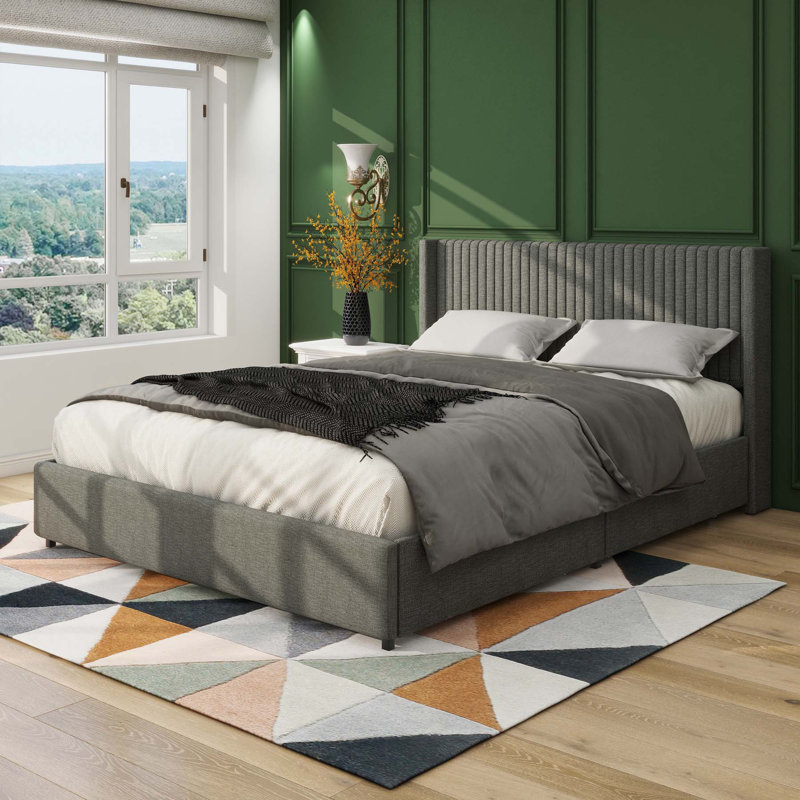 Upholstered Storage Bed, Gray, Queen