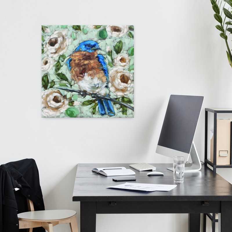 Art contemporain de merle bleu avec oiseau bleu contemporain, H 18 po x l 18 po