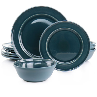 Martha Stewart Portillo 12 Piece Round Stoneware Dinnerware Set In Blue