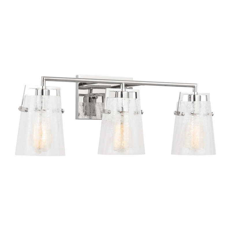 Crofton Bathroom Bedroom Wall Fixture With Clear Crackle Glass Shade, 9" H x 24" W x 7.5" D, Chrome, 3 Lights