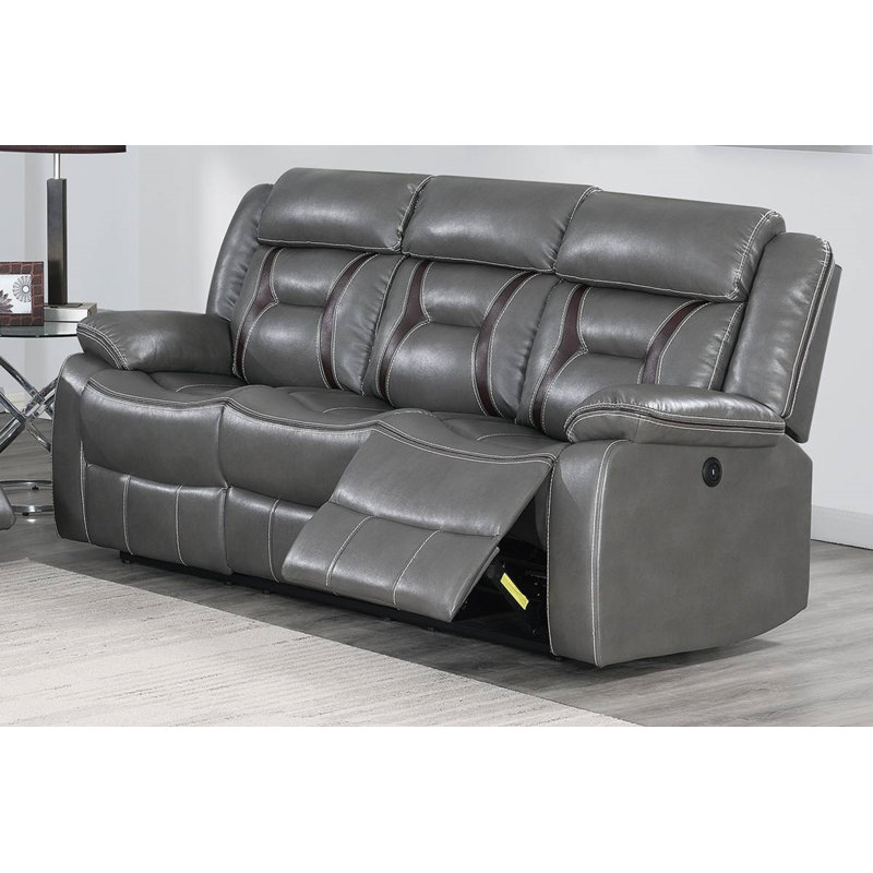 Adler 80'' Faux Leather Power Reclining Sofa, Gray Faux Leather