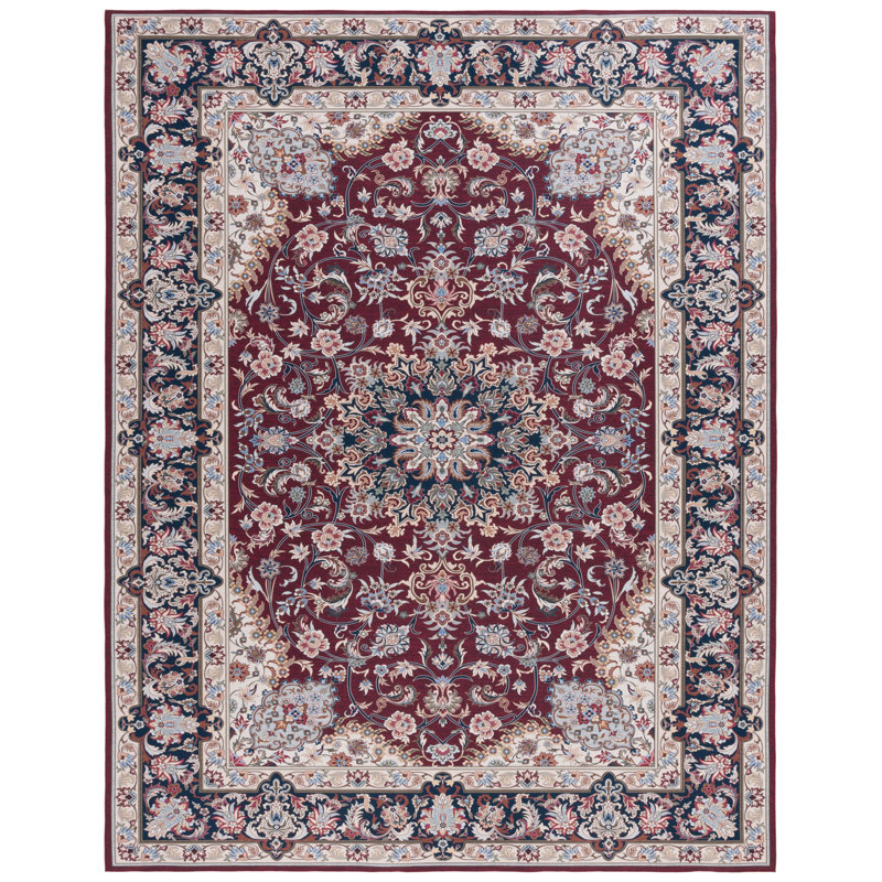 Tucson Vintage Look Machine Washable Non-Slip Area Rug in Maroon, Rectangle 244 x 305 cm