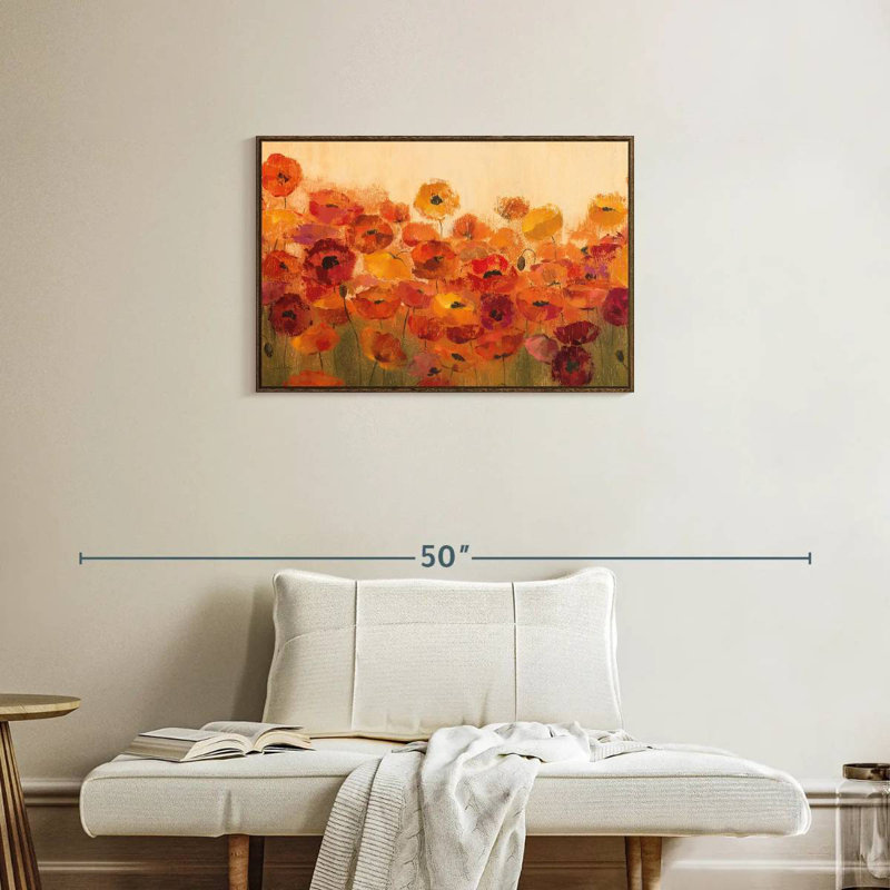 Coquelicots vibrants d'été, Cadre flottant noyer, 31 po x 21 po