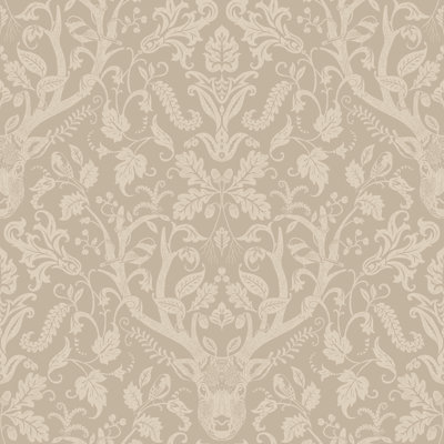 Kiwassa Light Brown Antler Damask Wallpaper