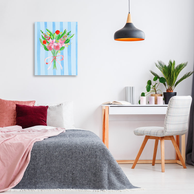 «Blue and Pink Bouquet & Bow Canvas», conception par Nina Jacobs, H 30 po x l 24 po