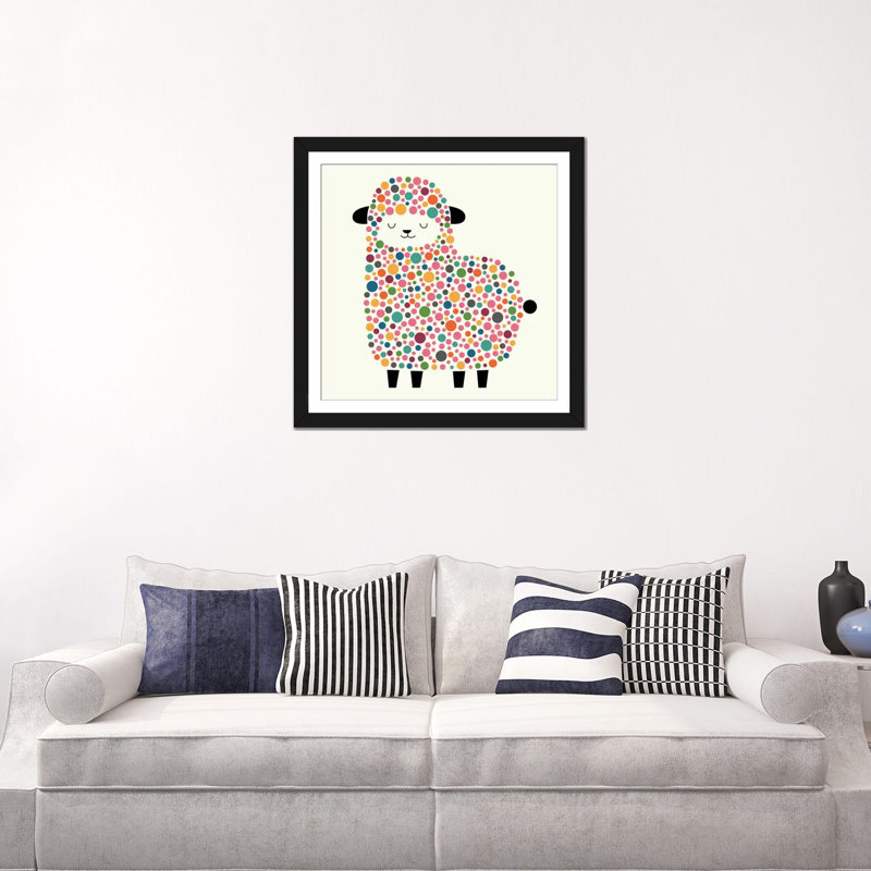 Art sur toile Adda Bubble Sheep, Papier beaux-arts encadré noir, Blanc, H 24 po x l 24 po x P 1 po