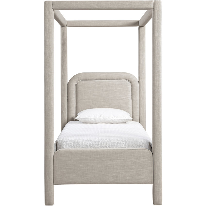 Salina Linen Textured Fabric Upholstered Bed, Beige Linen Textured Fabric, Twin