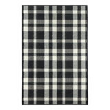 Houston Machine Woven Polyester Plaid Area Rug in Black/White