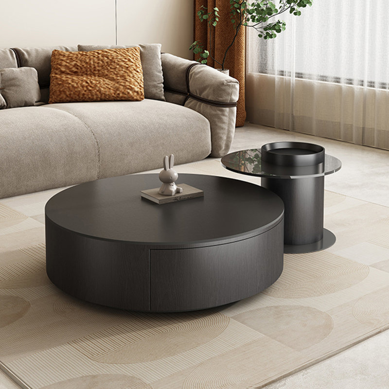 Table basse moderne simple ronde, H 12,2 po x L 31,5 po x l 31,5 po, Noir, noir, noir, noir, Noir, noir, noir, noir