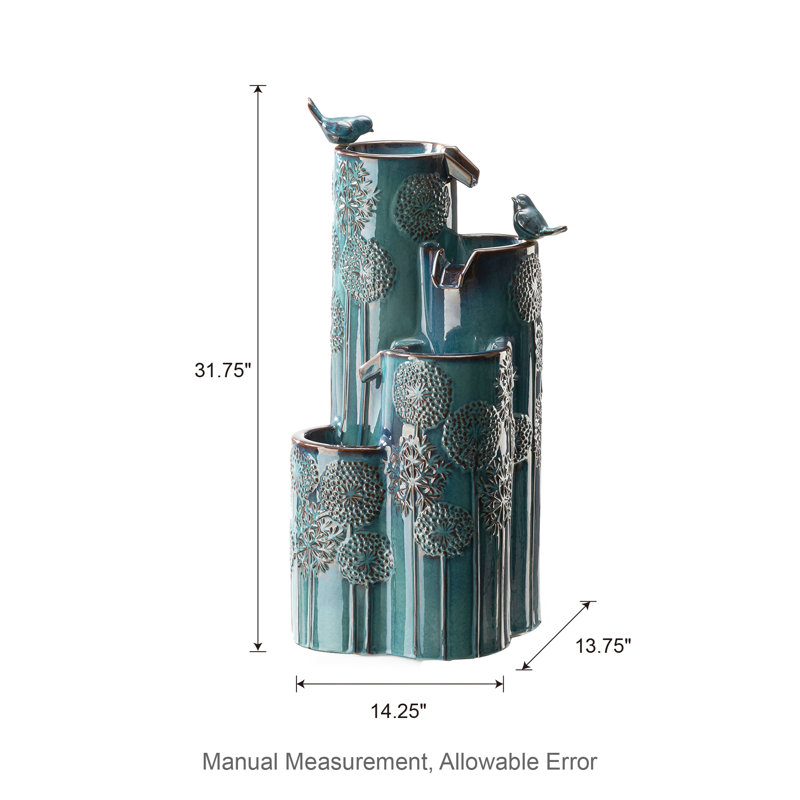 Sharmina Weather Resistant Floor Fountain with Light, Turquoise, 31.75" H x 13.75" W x 14.25" D