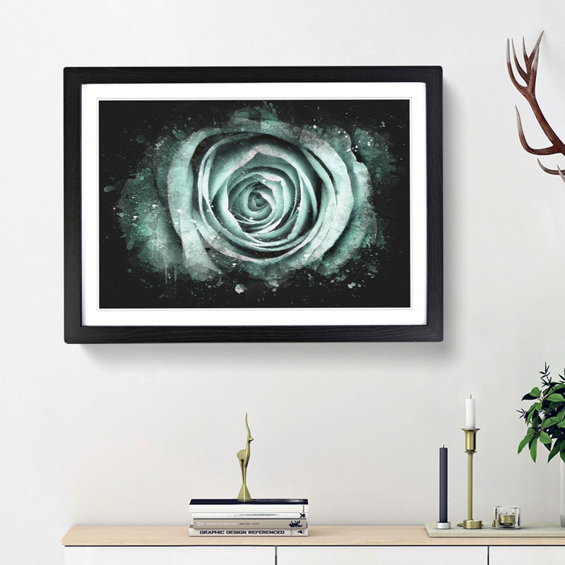 Mint Green Rose - Picture Frame Graphic Art Print, 33cm H x 45cm W x 2cm D, Black Framed