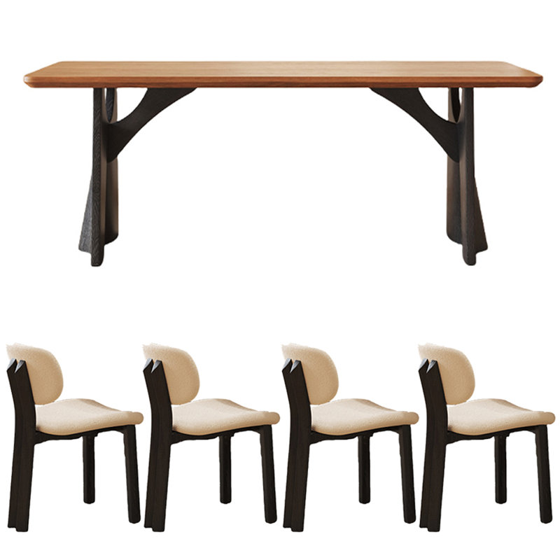 Ancient style solid wood dining table set, 35.4"H x 70.8"L x 35.4"W