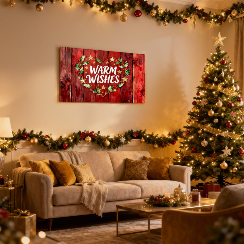 «Christmas Warm Wishes Heart Holly Stars», ensemble de 3 impressions sur toile, H 16 po x l 24 po