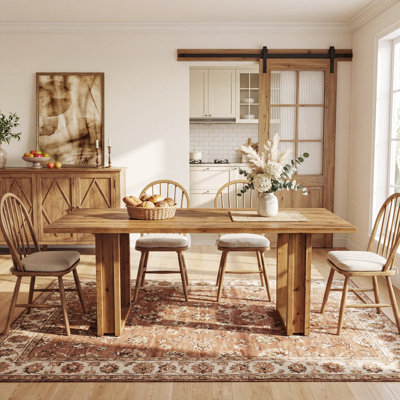 63-inch Solid Wood Dining Table, Rectangular Farmhouse Kitchen Table for Dining Room, Living Room, Rustic Brown