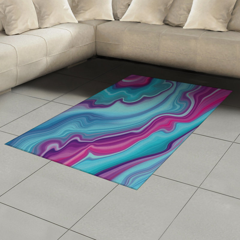 Marble Print High Density Long Fiber Poly Threads Decorative Area Rug Carpet, Rectangle 4' x 5'8"
