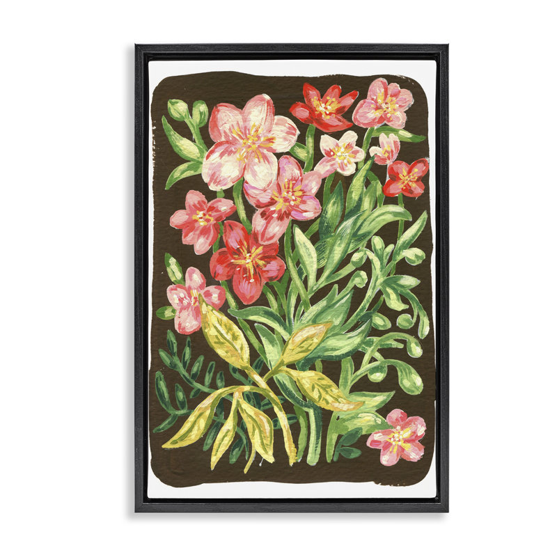 Fleurs de jardin sur cadre flottant brun, design par Hannah Moren, H 31 po x l 21 po, Cadre flottant noir de jais