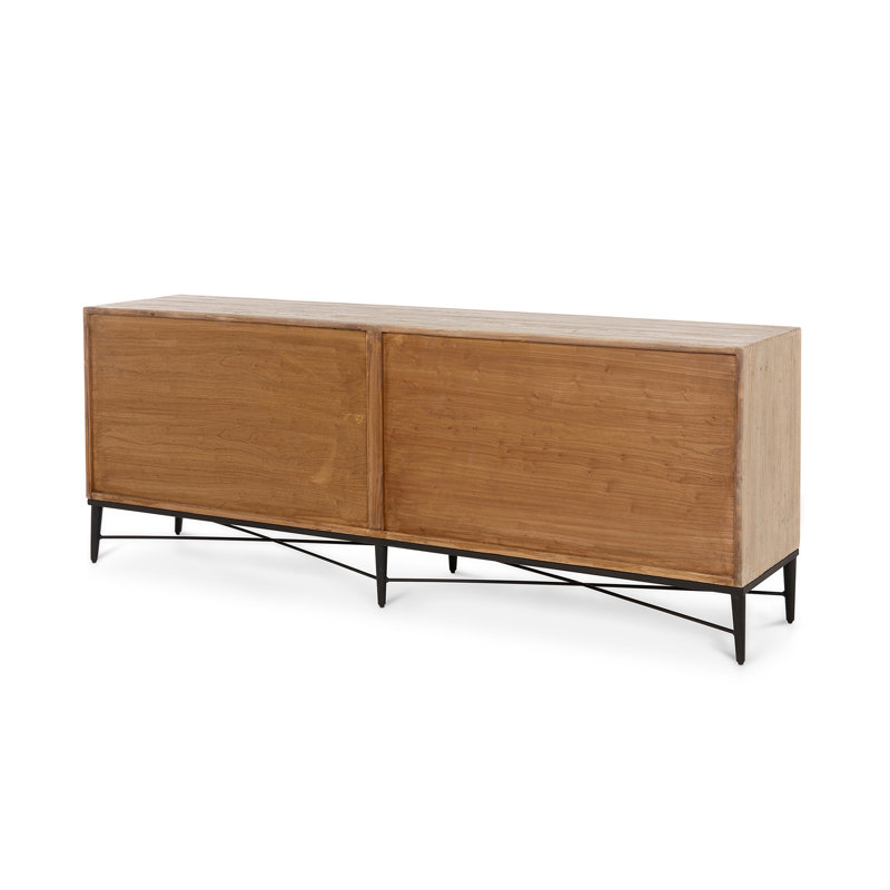 83'' Natural Woven Wood Console Table with Cabinet