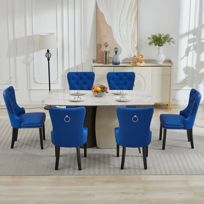 PU Leather Dining Chairs with Pull Ring, Blue