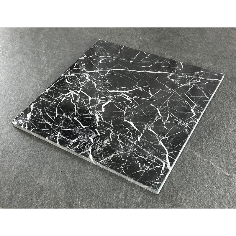 12" X 12" Micro-beveled Nero Marquina Marble Wall and Floor Tile