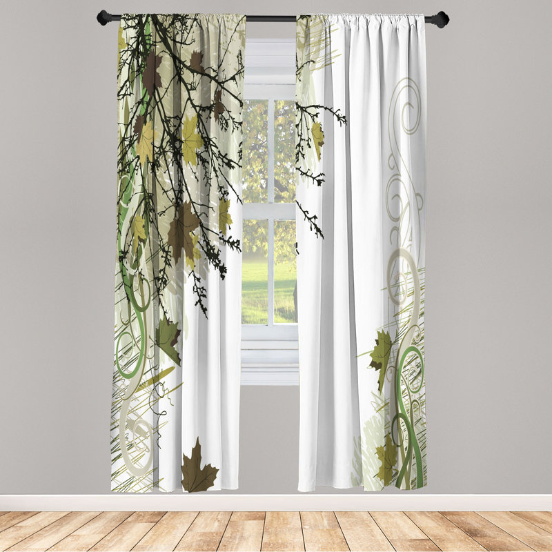 Ebern Designs Nature Curtains, Fall Earth Tones Autumn Leaf, Pair of 28", Khaki Chocolate, 28" W x 63" L