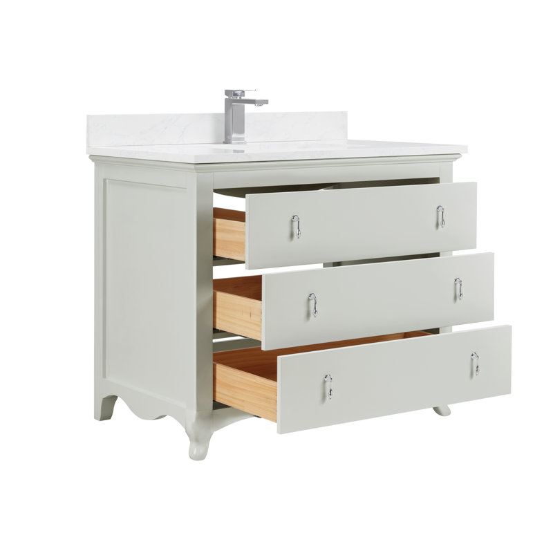 42" Cadet Finish Solid Wood Sink Vanity  With 1' Artificial Stone Top, Silver