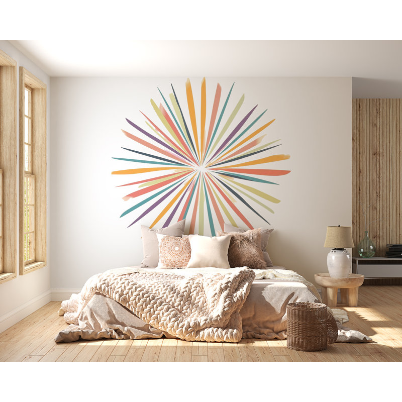 Adhésif décoratif soleil bohème Boho - grande décoration murale arc-en-ciel Starburst 023Mv, H 10 po x l 10 po