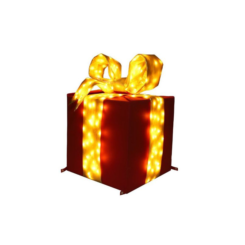 Nylon Red Gift Box 18 in with Gold Lighted Bow, 18" H x 18" W x 18" D