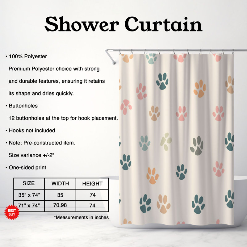 Rideau de douche standard 1 pièce, H 74 po x l 71 po