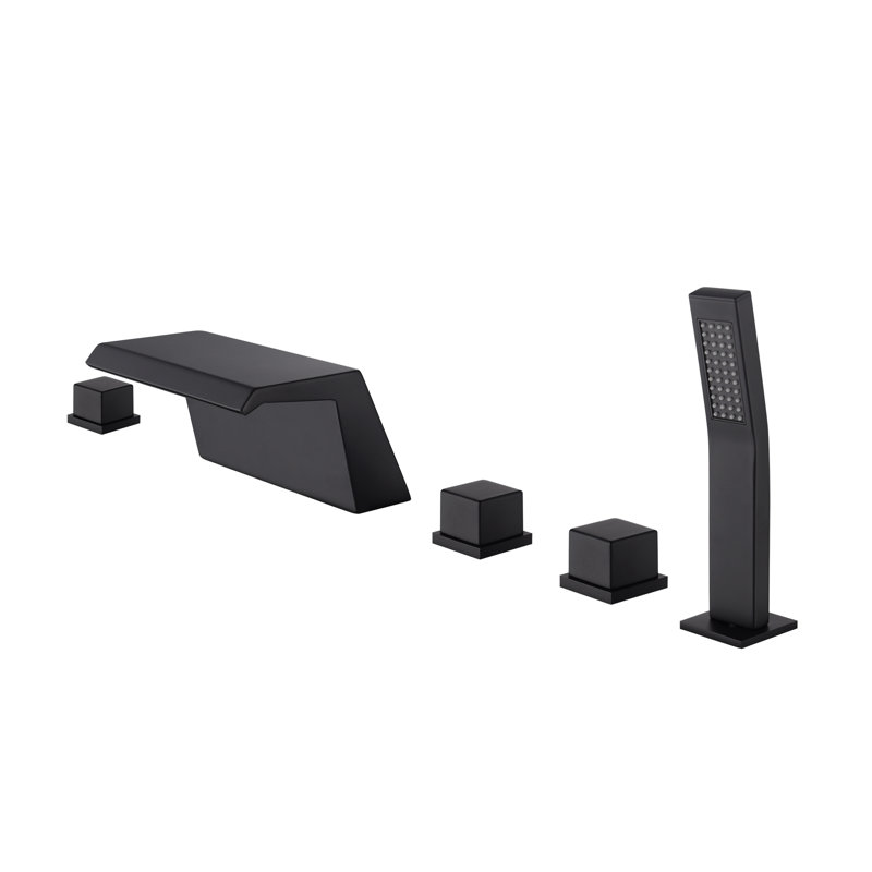 1 Roman Tub Faucet with Hand Shower and Diverter, Matte Black