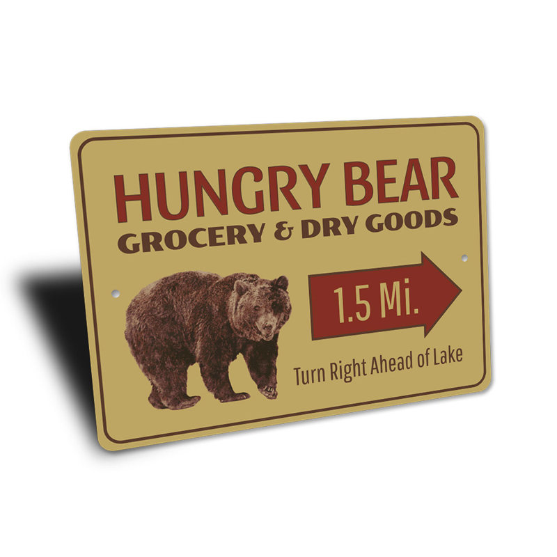 Enseigne affamée ours en aluminium, H 14 po x l 10 po x P 0,04 po
